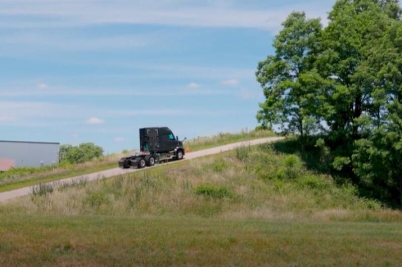 Mack truck going up a hill