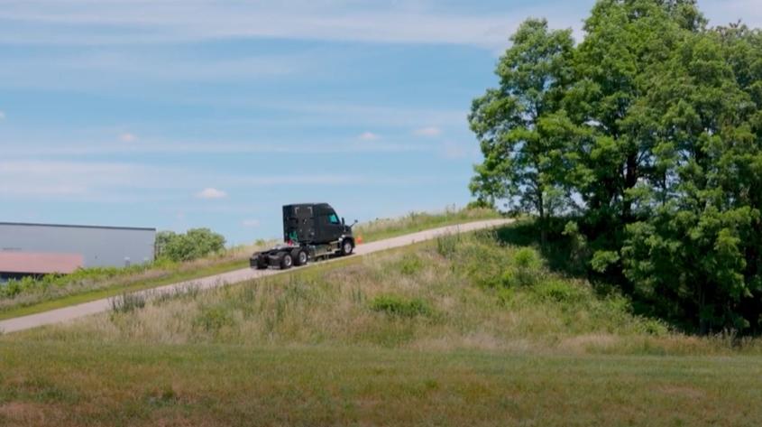 Mack truck going up a hill