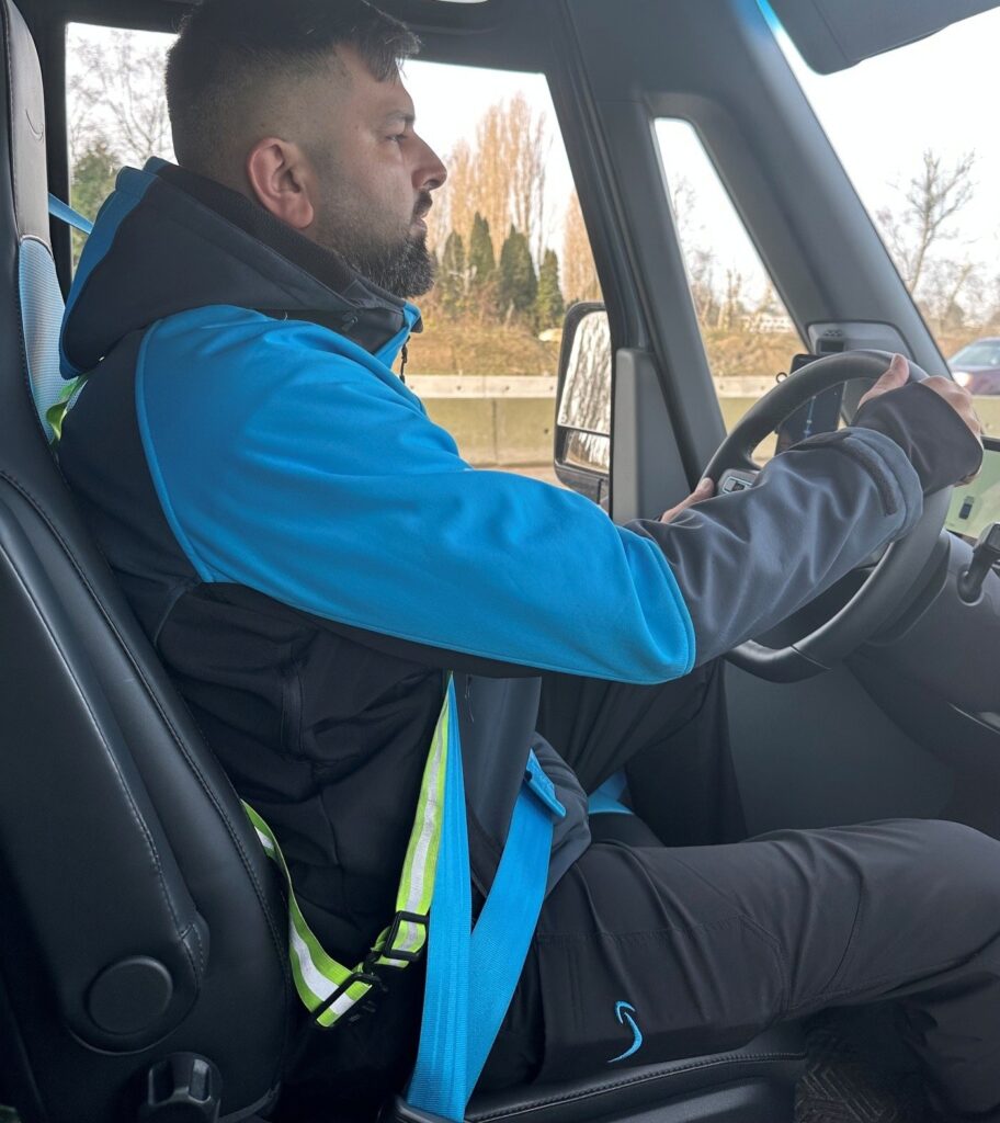 Amazon driver wearing seat belt