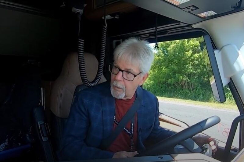 Jim Park behind the wheel of a Mack Truck
