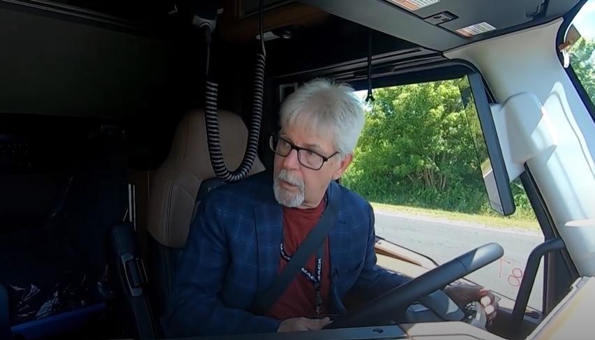 Jim Park behind the wheel of a Mack Truck